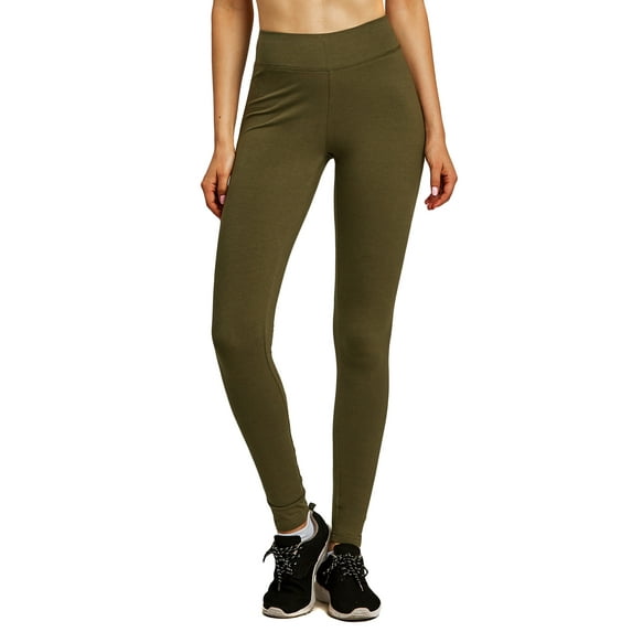 Sofra Women & Plus Cotton High Waist Full Length Cotton Workout Leggings (Olive, S)