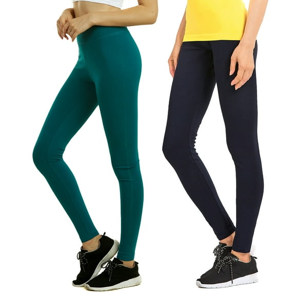 Sofra Women & Plus Cotton High Waist Full Length Cotton Workout Leggings (Peacock/Navy, M)