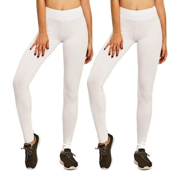 Sofra Women & Plus Cotton High Waist Full Length Cotton Workout Leggings (White/White, L)