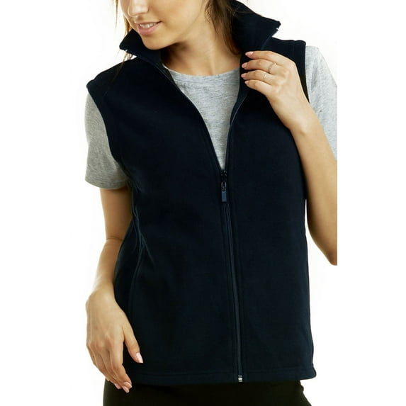 Sofra Women & Plus Lightweight Full Zip Up Soft Fleece Zippered Vest (Navy, S)