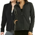 thumbnail image 1 of Sofra Women & Plus Polar Fleece Full Zip Up Winter Warm Jacket (Black/CharcoalM), 1 of 3