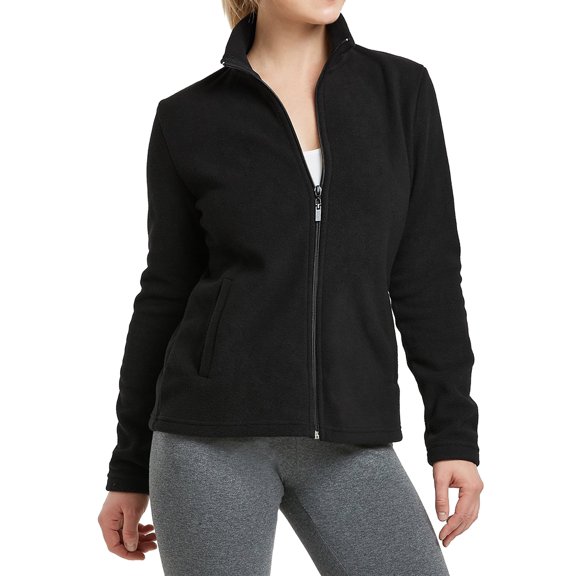 Sofra Women & Plus Polar Fleece Full Zip Up Winter Warm Jacket (Black, L)