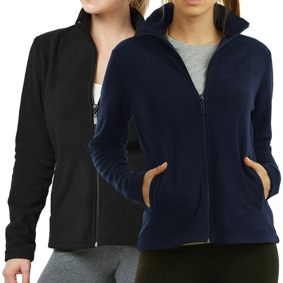 Sofra Women & Plus Polar Fleece Full Zip Up Winter Warm Jacket (Black/Navy, 2XL)