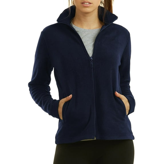 Sofra Women & Plus Polar Fleece Full Zip Up Winter Warm Jacket (Navy, M)