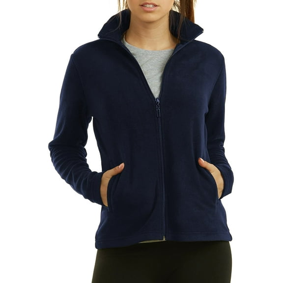 Sofra Women & Plus Polar Fleece Full Zip Up Winter Warm Jacket (Navy, S)