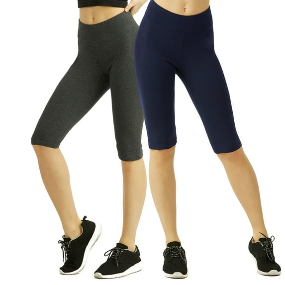 Sofra Women & Plus Wide Wastband Active Stretch Workout 21" Cotton Biker Shorts (S-3XL)