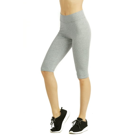 Sofra Women & Plus Wide Wastband Active Stretch Workout 21" Cotton Biker Shorts (S-3XL)