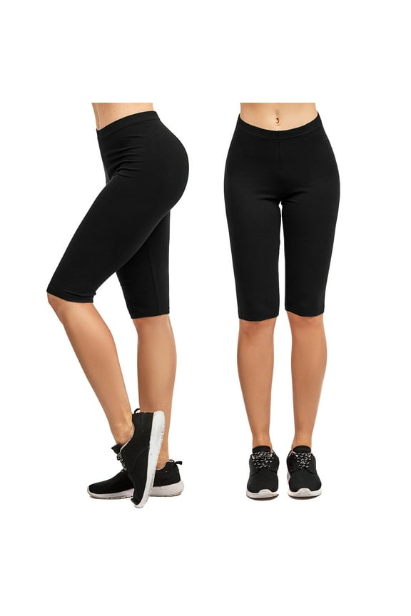 Women & Plus Wide Wastband Active Stretch Workout 21" Cotton Biker Shorts (S-3XL)