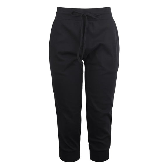 Sofra Women's Capri Jogger Pants with Side Pockets for Yoga Running Workout Black