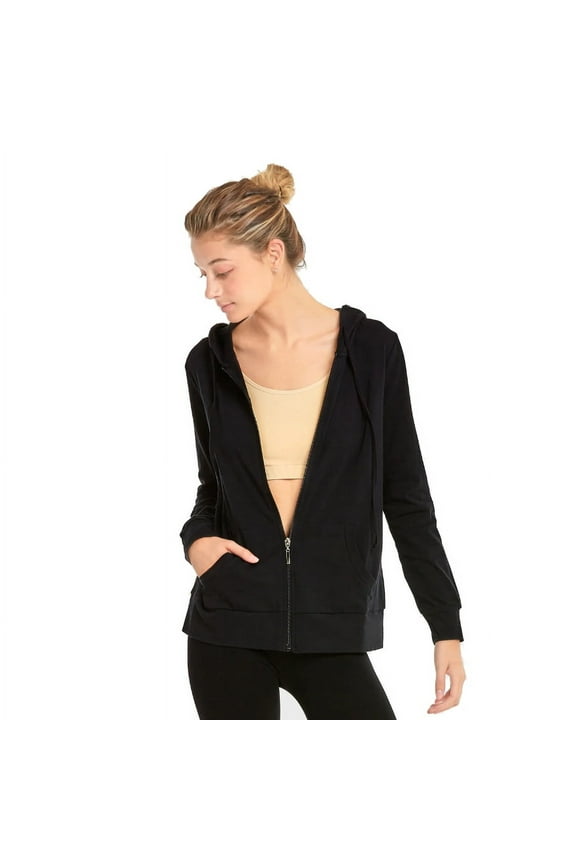 Women's Cotton Comfort Zip Up Hoodie Jersey Sweater - Black - Small