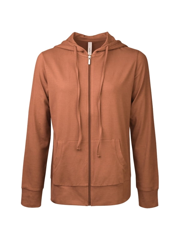 Women's Cotton Comfort Zip Up Hoodie Jersey Sweater - Brick - Medium