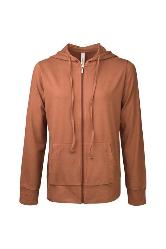 Women's Cotton Comfort Zip Up Hoodie Jersey Sweater - Brick - Medium