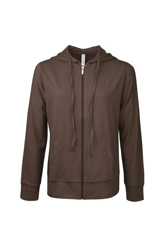 Women's Cotton Comfort Zip Up Hoodie Jersey Sweater - Brown - Large