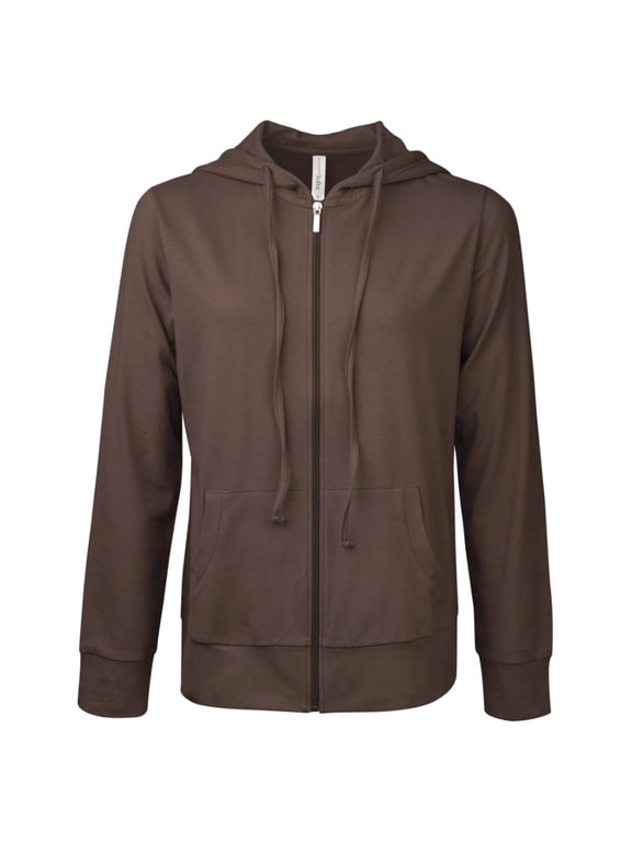 Women's Cotton Comfort Zip Up Hoodie Jersey Sweater - Brown - Medium