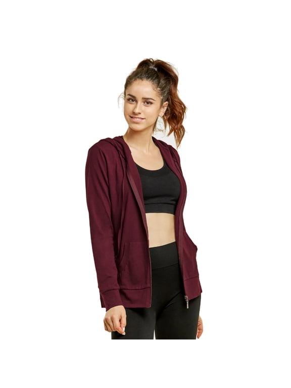 Women's Cotton Comfort Zip Up Hoodie Jersey Sweater - Burgundy - XXL