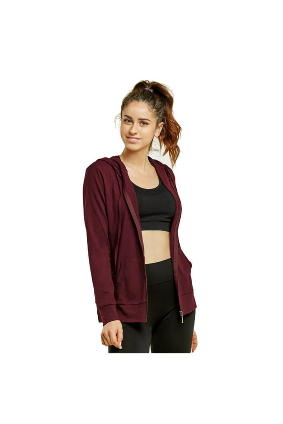 Women's Cotton Comfort Zip Up Hoodie Jersey Sweater - Burgundy - XXL