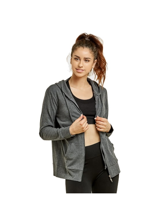 Women's Cotton Comfort Zip Up Hoodie Jersey Sweater - Charcoal Gray - XXL