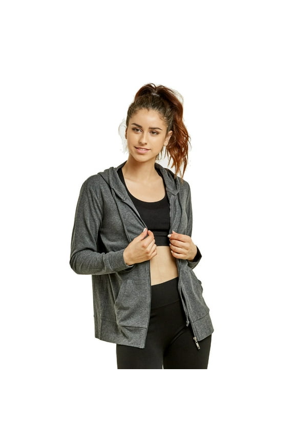 Women's Cotton Comfort Zip Up Hoodie Jersey Sweater - Charcoal Gray - XXL