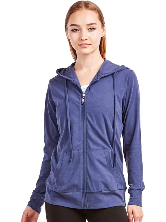 Women's Thin Cotton Zip Up Hoodie Jacket X-Large Denim