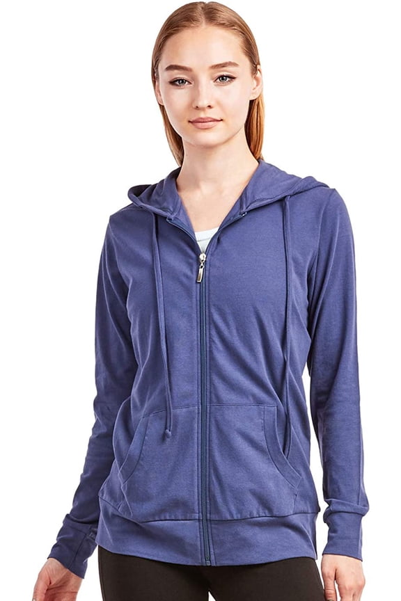 Women's Thin Cotton Zip Up Hoodie Jacket X-Large Denim