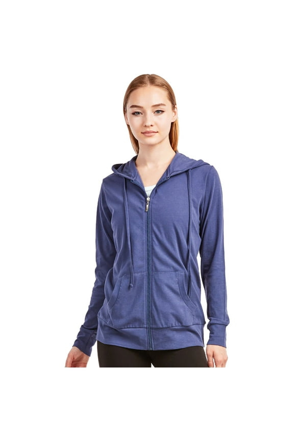 Women's Cotton Comfort Zip Up Hoodie Jersey Sweater - Denim - XL