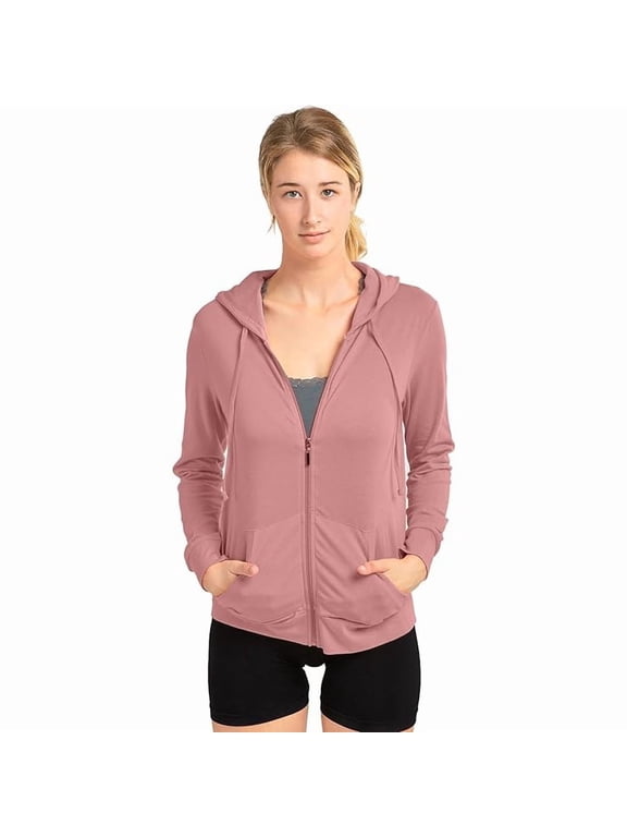 Women's Cotton Comfort Zip Up Hoodie Jersey Sweater - Mauve Rose - XXL