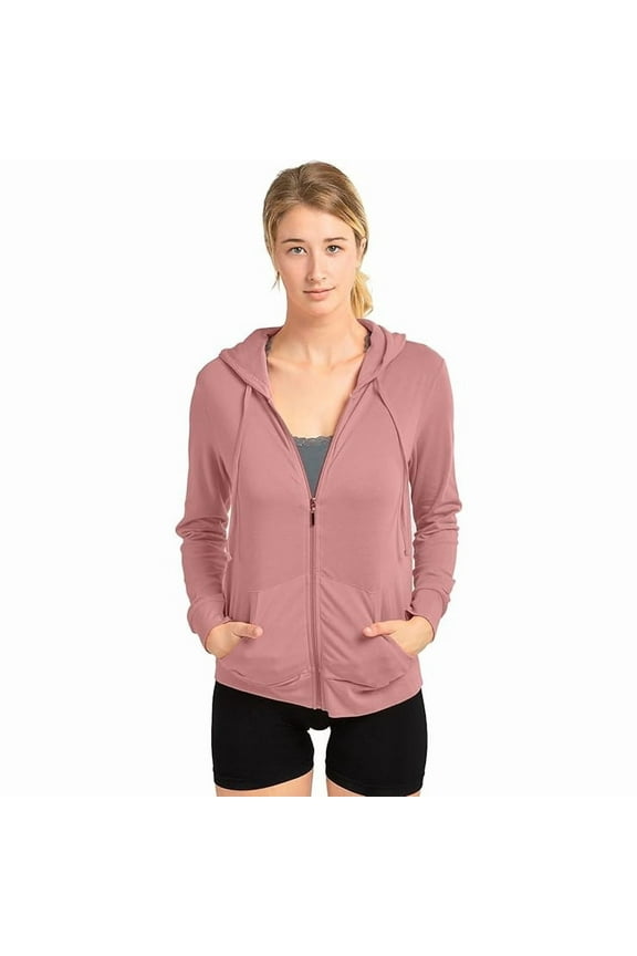 Women's Cotton Comfort Zip Up Hoodie Jersey Sweater - Mauve Rose - XXL