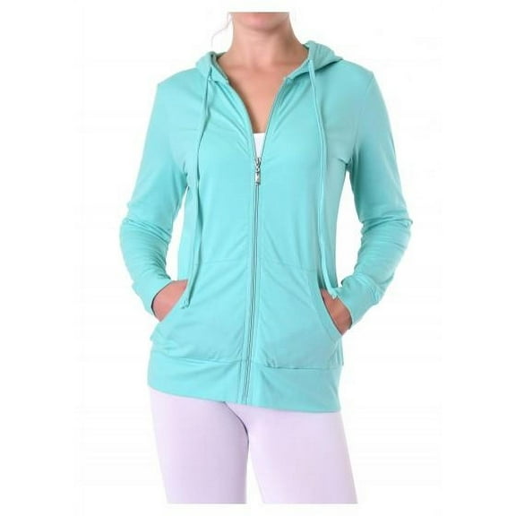 Sofra Women's Cotton Comfort Zip Up Hoodie Jersey Sweater - Mint - Medium