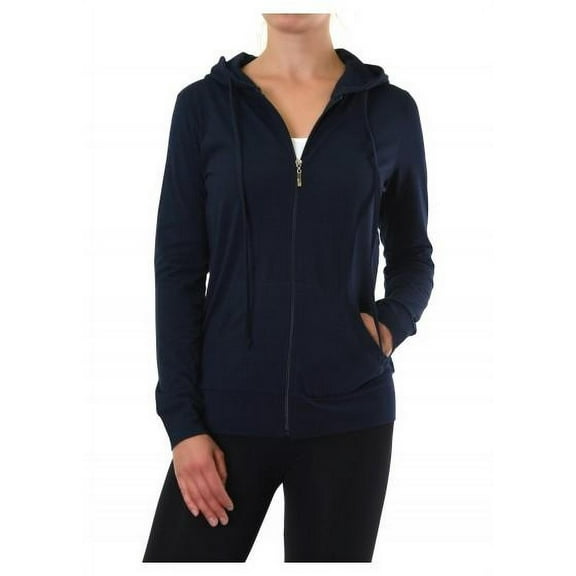Sofra Women's Cotton Comfort Zip Up Hoodie Jersey Sweater - Navy Blue - Small
