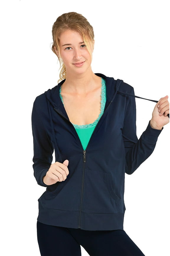 Women's Cotton Comfort Zip Up Hoodie Jersey Sweater - Navy Blue - XL