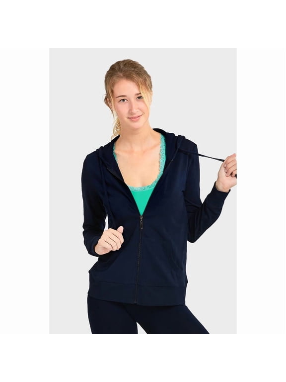 Women's Cotton Comfort Zip Up Hoodie Jersey Sweater - Navy Blue - XXL