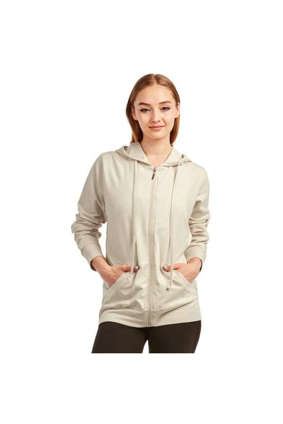 Women's Cotton Comfort Zip Up Hoodie Jersey Sweater - Oat - Large
