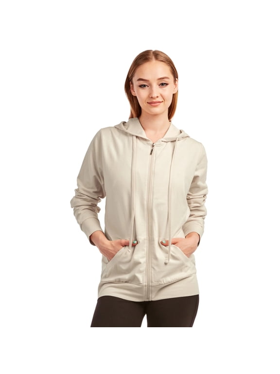 Women's Cotton Comfort Zip Up Hoodie Jersey Sweater - Oat - Small