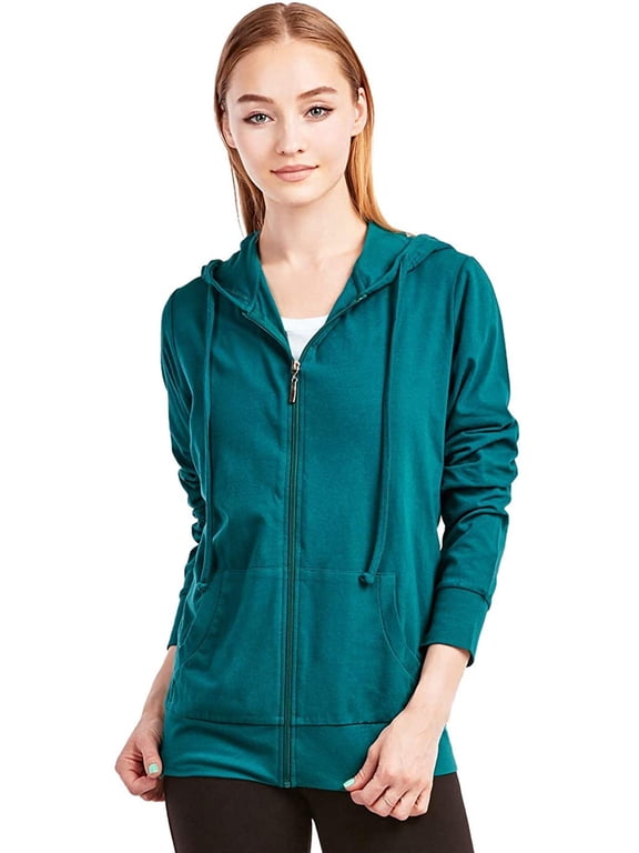 Women's Thin Cotton Zip Up Hoodie Jacket X-Large Peacock