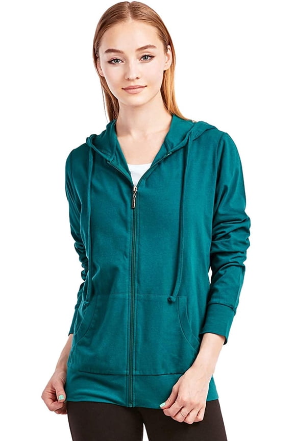 Women's Thin Cotton Zip Up Hoodie Jacket X-Large Peacock