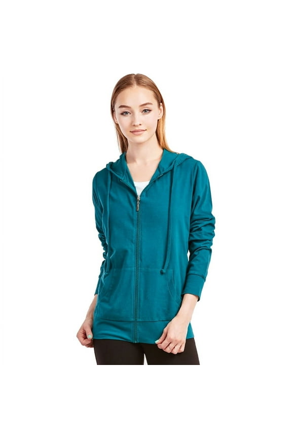 Women's Cotton Comfort Zip Up Hoodie Jersey Sweater - Peacock - XL
