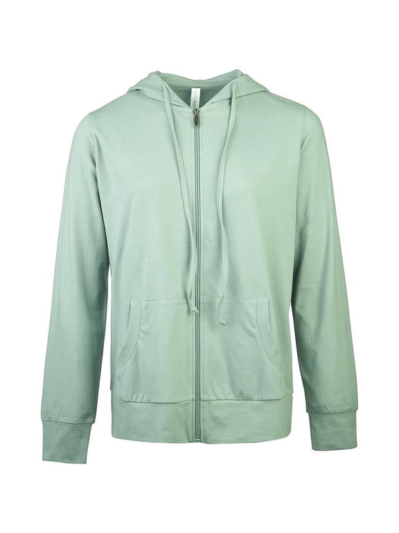 Women's Cotton Comfort Zip Up Hoodie Jersey Sweater - Sage - Large