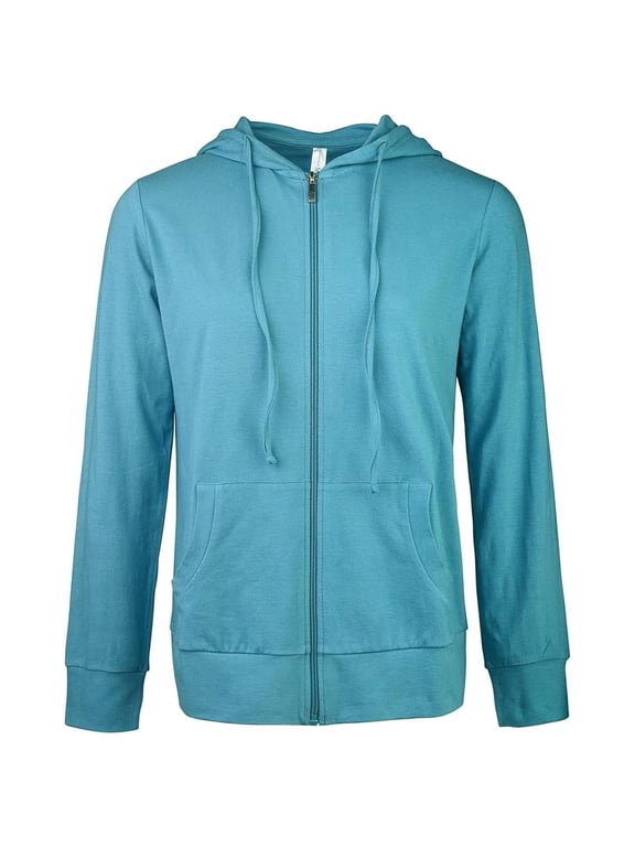 Women's Cotton Comfort Zip Up Hoodie Jersey Sweater - Steel Blue - Small