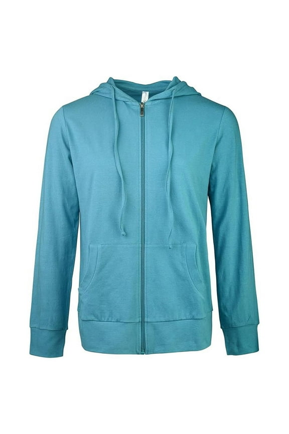 Women's Cotton Comfort Zip Up Hoodie Jersey Sweater - Steel Blue - Small