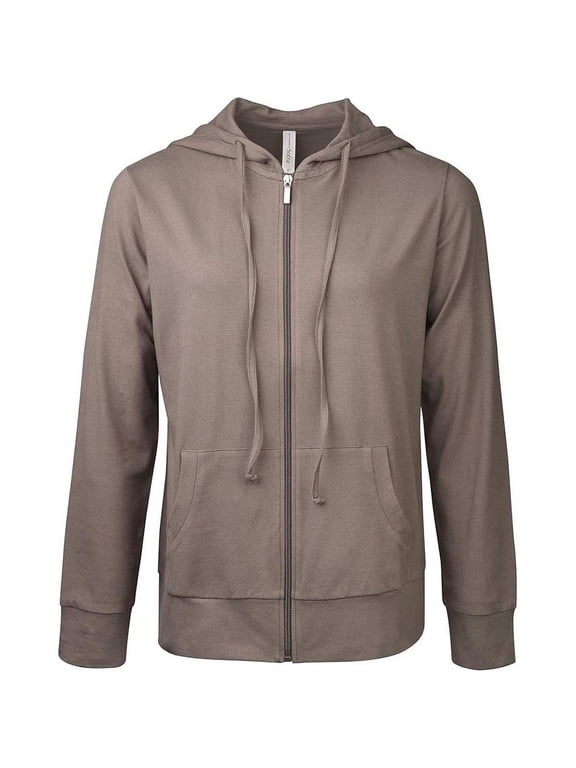 Women's Cotton Comfort Zip Up Hoodie Jersey Sweater - Taupe - Medium