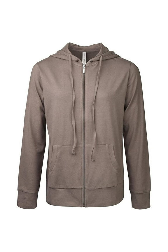 Women's Cotton Comfort Zip Up Hoodie Jersey Sweater - Taupe - Medium
