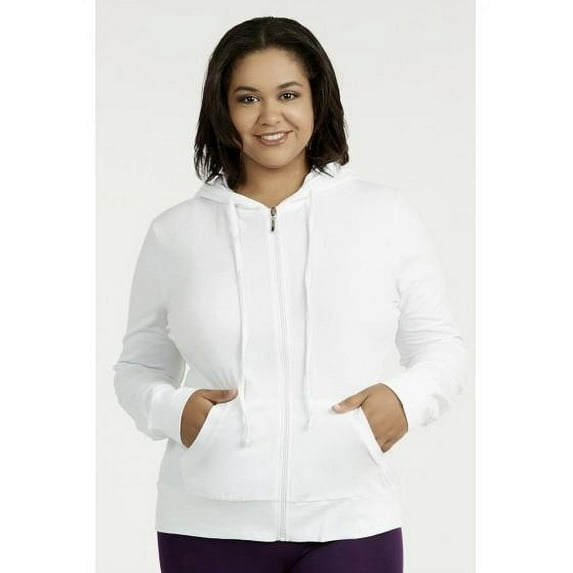Sofra Women's Cotton Comfort Zip Up Hoodie Jersey Sweater - White - XL