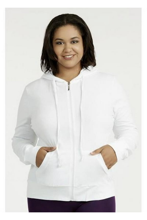 Women's Cotton Comfort Zip Up Hoodie Jersey Sweater - White - XL