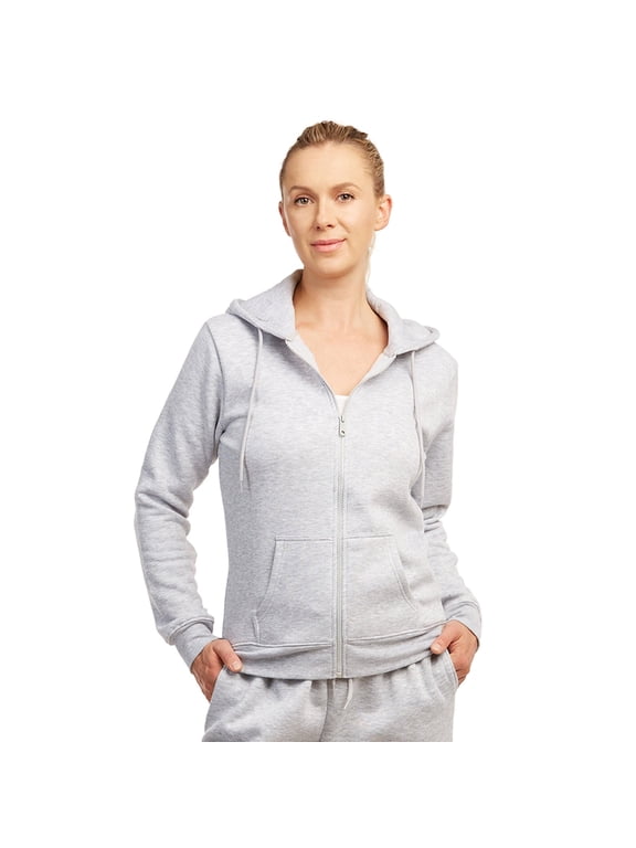 Women's Cotton Fleece Hoodie Jacket M, Heather Grey