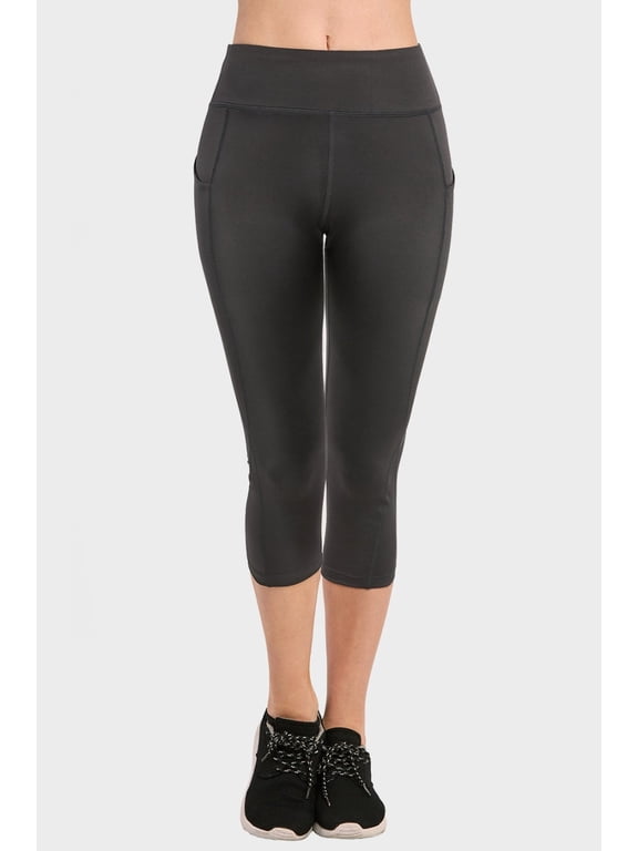Women's Essential Workout Active Running Capri Leggings with Side Pockets