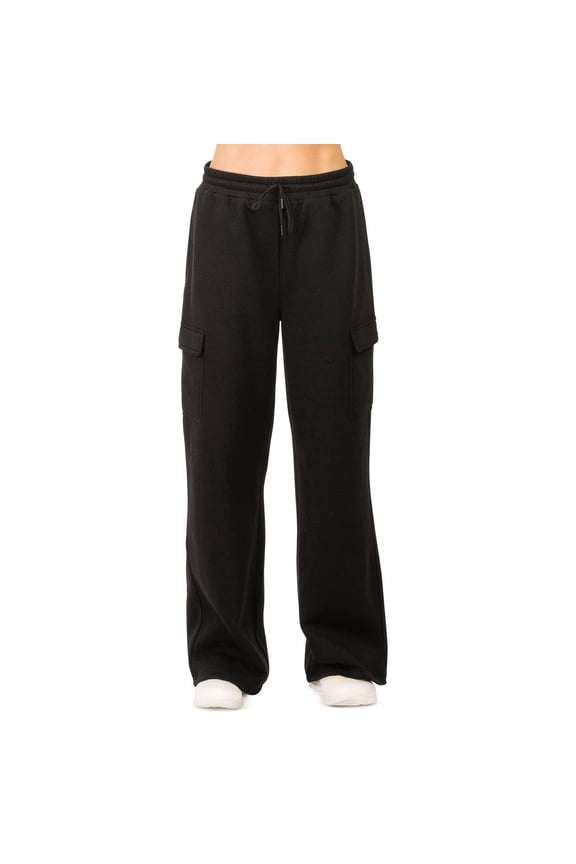 Women's Fleece Wide Leg Cargo Pants with Pockets XL, Black