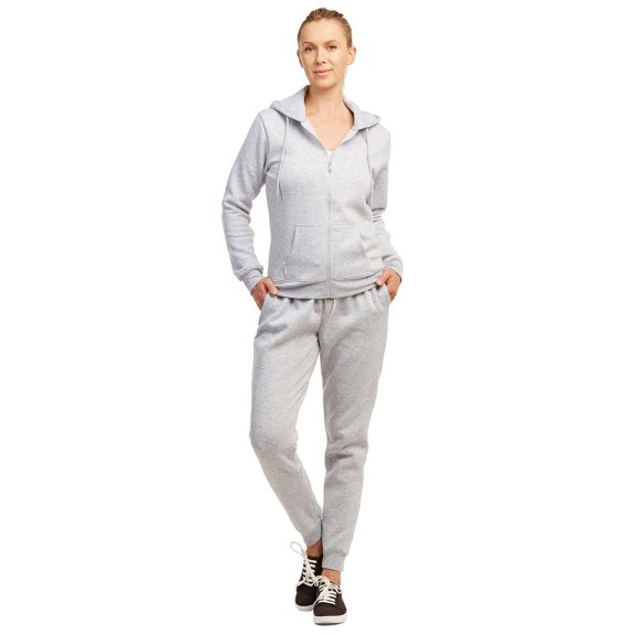 Sofra Women's Heavyweight Cotton Fleece Jersey Jogger Pants and Zip-UP Hoodie Jacket Sets
