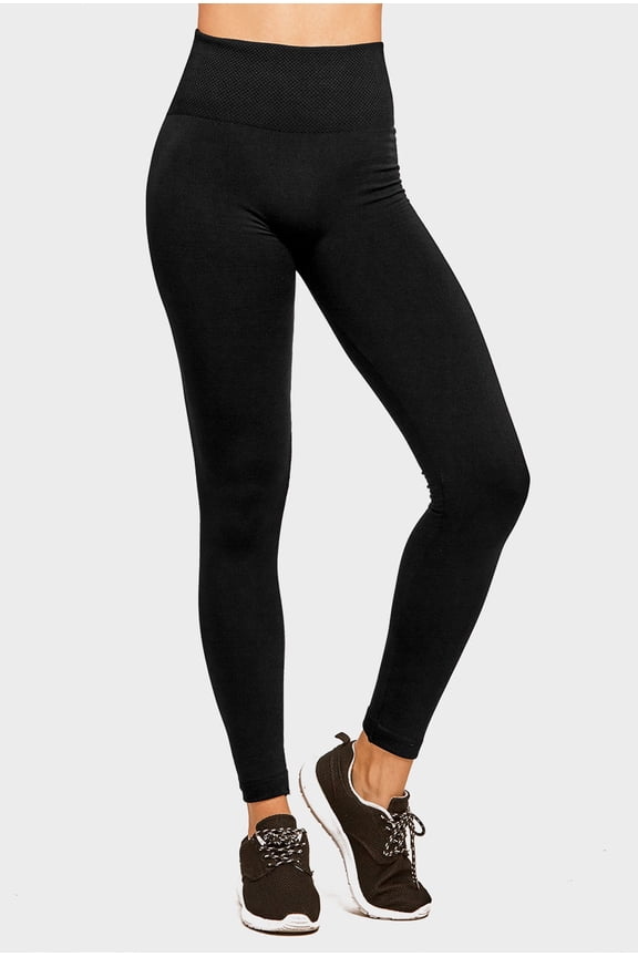 Women's High Waist Fleece Lined Extra Wide Band Seamless Winter Leggings (Fits Small to Large)