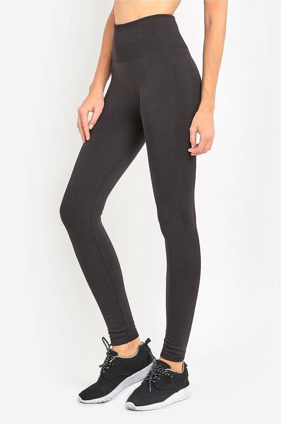 Women's High Waist Fleece Lined Extra Wide Band Seamless Winter Leggings (Fits Small to Large)
