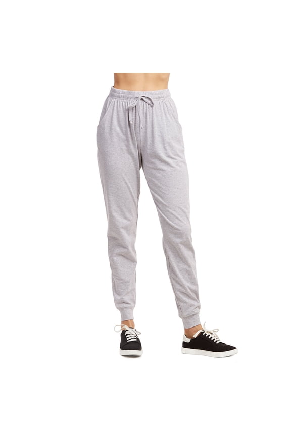 Women's Jersey Cotton Jogger Pants with Side Pockets for Yoga Running Workout Heather Grey